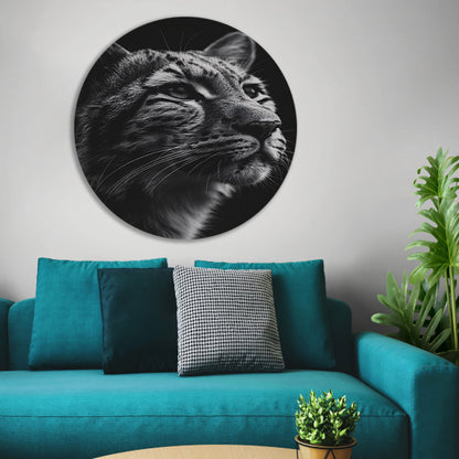 Indrukwekkend zwart-wit close-up portret van een luipaard aluminium muurcirkel