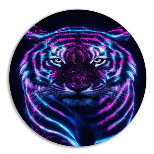 Futuristische tijger met bioluminescente kleuren aluminium muurcirkel
