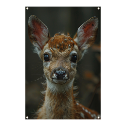 Close-up portret van een jong hertje in het wild tuinposter