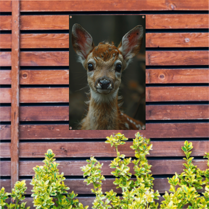 Close-up portret van een jong hertje in het wild tuinposter