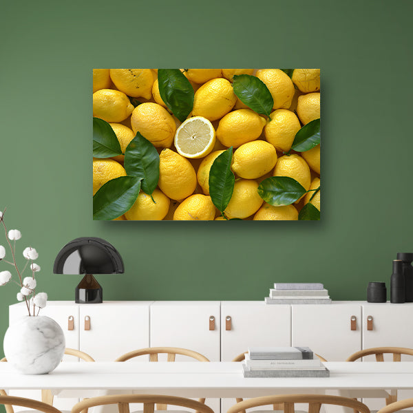 Citroenstilleven op houten tafel canvas