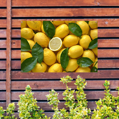 Citroenstilleven op houten tafel tuinposter