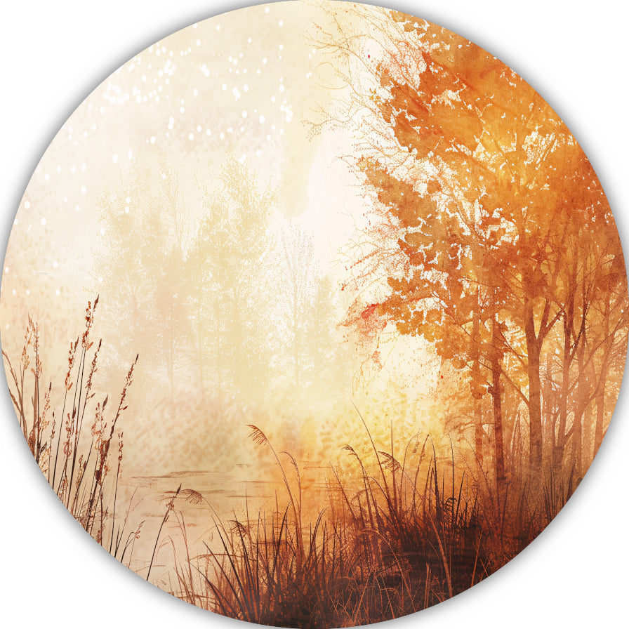 Herfstbos in Warme Sepia Ochtendgloed aluminium muurcirkel