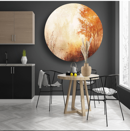 Herfstbos in Warme Sepia Ochtendgloed forex muurcirkel