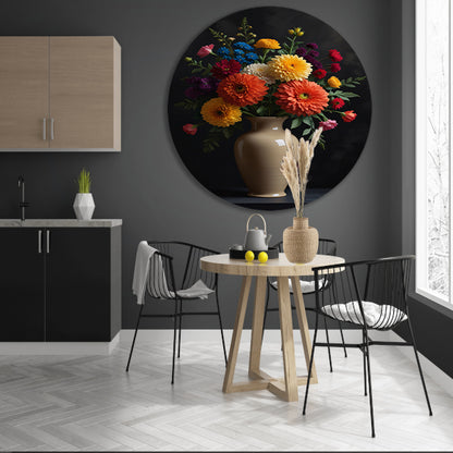 Levendige Vaas met Kleurrijke Bloemen Stilleven aluminium muurcirkel