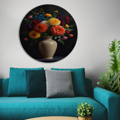 Levendige Vaas met Kleurrijke Bloemen Stilleven aluminium muurcirkel