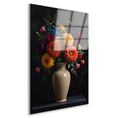 Levendige Vaas met Kleurrijke Bloemen Stilleven acrylglas