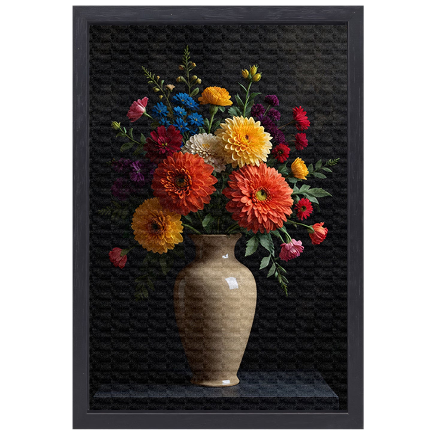 Levendige Vaas met Kleurrijke Bloemen Stilleven canvas met baklijst