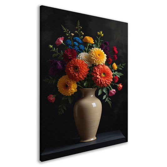 Levendige Vaas met Kleurrijke Bloemen Stilleven canvas