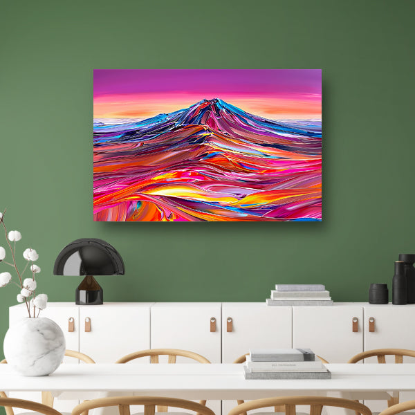 Kleurrijk abstract schilderij van berglandschap canvas met baklijst