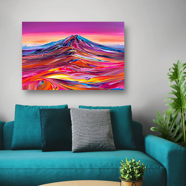 Kleurrijk abstract schilderij van berglandschap canvas met baklijst