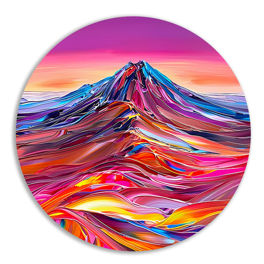 Kleurrijk abstract schilderij van berglandschap aluminium muurcirkel