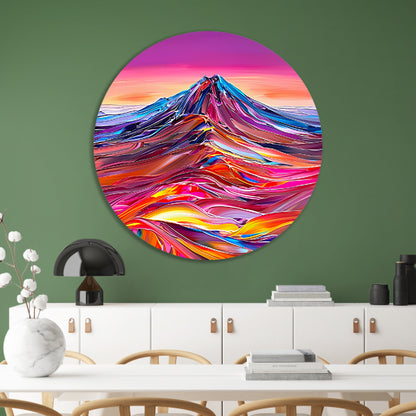 Kleurrijk abstract schilderij van berglandschap forex muurcirkel