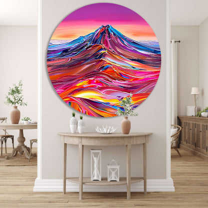 Kleurrijk abstract schilderij van berglandschap aluminium muurcirkel