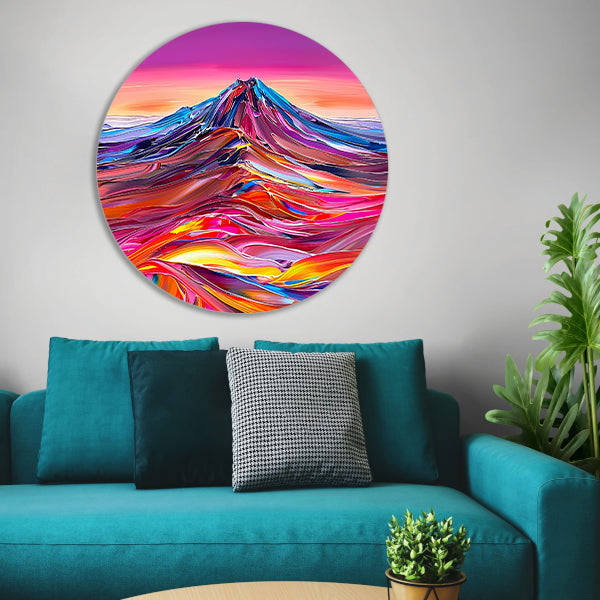 Kleurrijk abstract schilderij van berglandschap forex muurcirkel