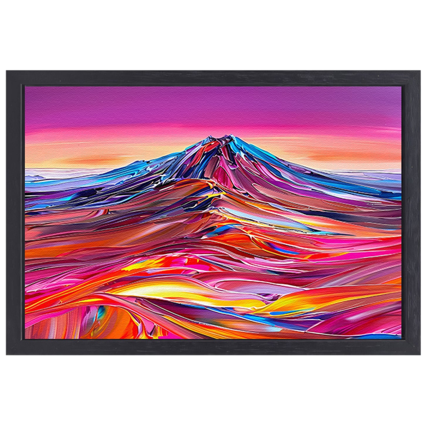 Kleurrijk abstract schilderij van berglandschap canvas met baklijst