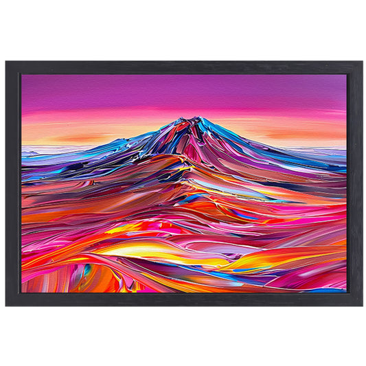 Kleurrijk abstract schilderij van berglandschap canvas met baklijst