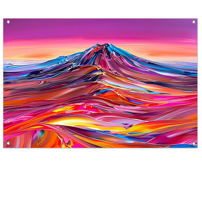 Kleurrijk abstract schilderij van berglandschap tuinposter