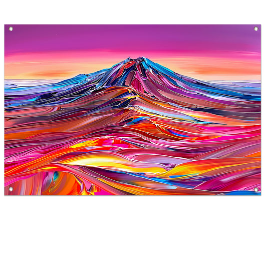 Kleurrijk abstract schilderij van berglandschap tuinposter