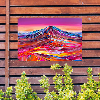 Kleurrijk abstract schilderij van berglandschap tuinposter