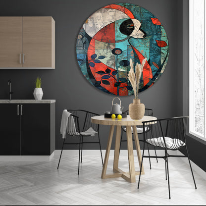 Kleurrijke abstracte panda met kubistische elementen aluminium muurcirkel