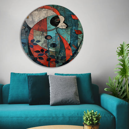 Kleurrijke abstracte panda met kubistische elementen aluminium muurcirkel