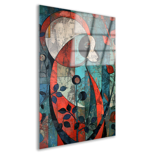 Kleurrijke abstracte panda met kubistische elementen acrylglas
