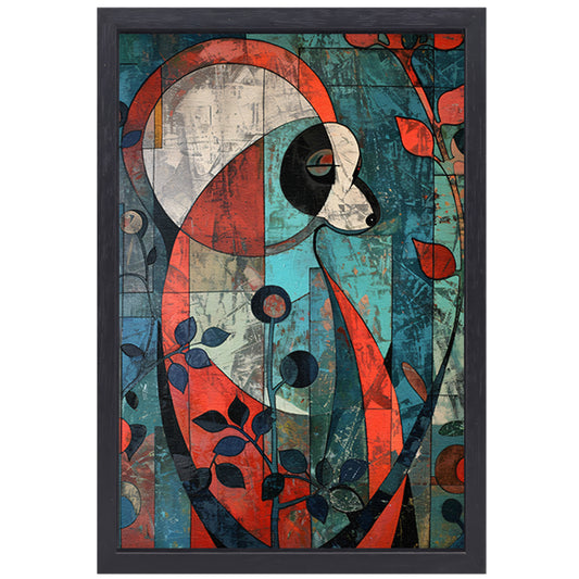 Kleurrijke abstracte panda met kubistische elementen canvas met baklijst