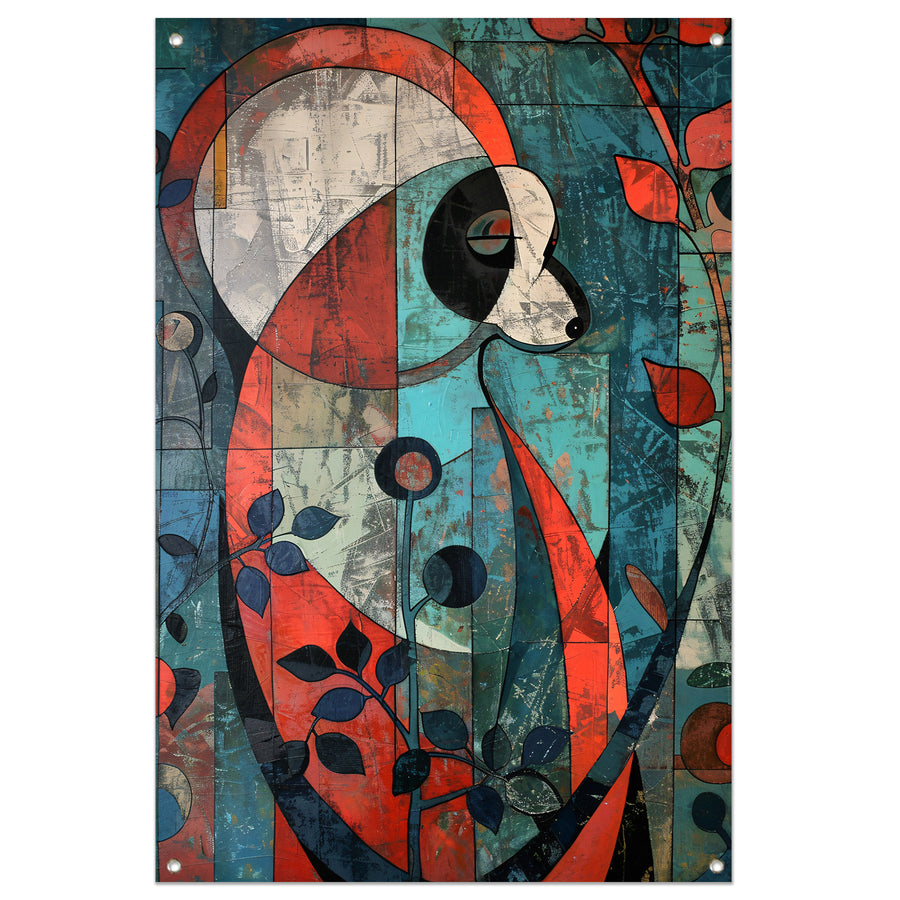 Kleurrijke abstracte panda met kubistische elementen tuinposter