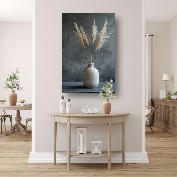 Minimalistische Vaas met Pampasgras tegen Donkere Achtergrond canvas