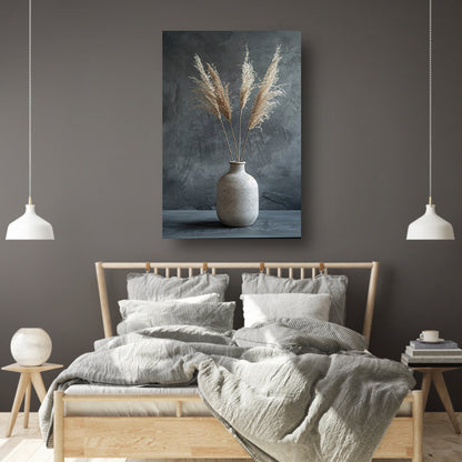 Minimalistische Vaas met Pampasgras tegen Donkere Achtergrond canvas