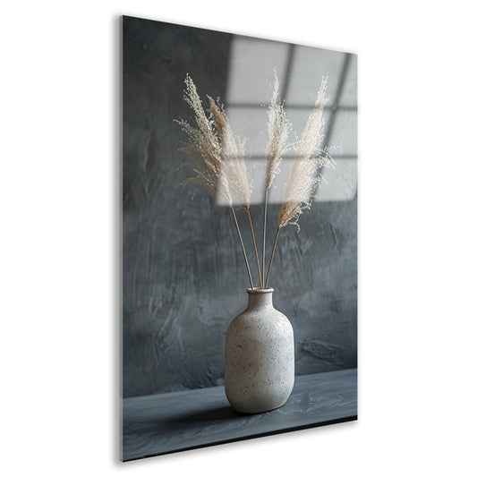 Minimalistische Vaas met Pampasgras tegen Donkere Achtergrond acrylglas