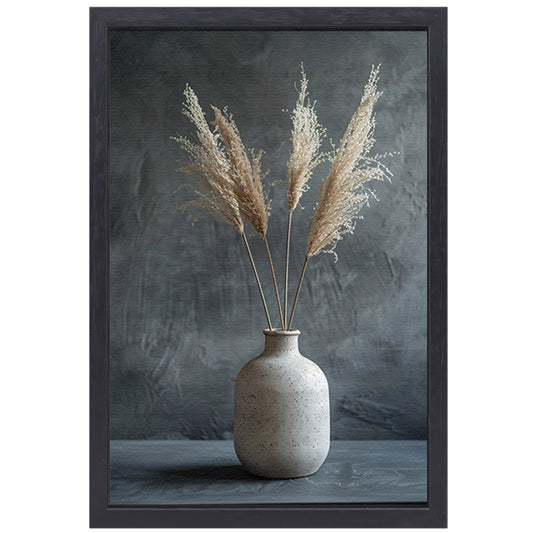 Minimalistische Vaas met Pampasgras tegen Donkere Achtergrond canvas met baklijst