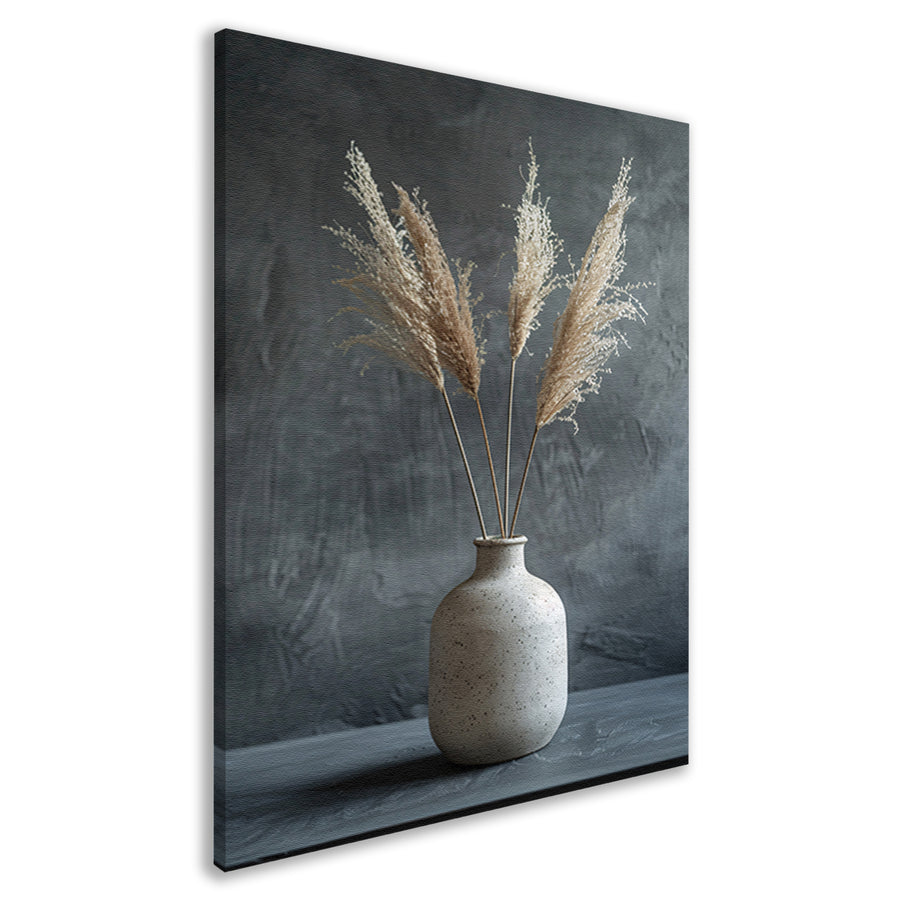 Minimalistische Vaas met Pampasgras tegen Donkere Achtergrond canvas