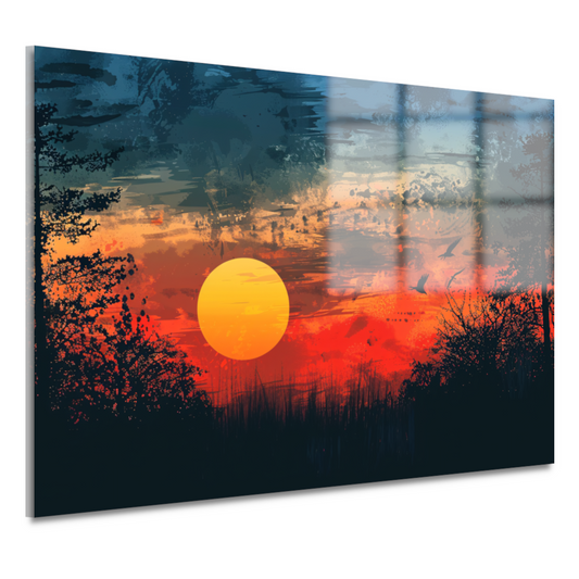 Zonsondergang boven bomenrij acrylglas