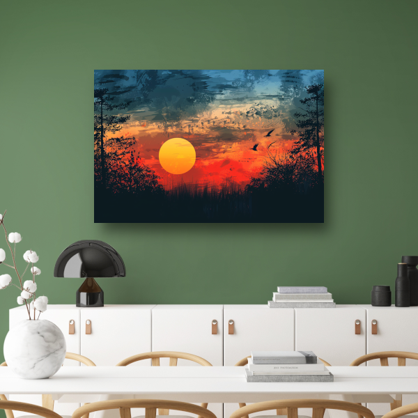 Zonsondergang boven bomenrij acrylglas