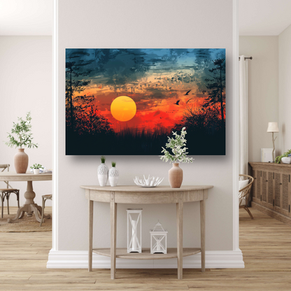 Zonsondergang boven bomenrij acrylglas