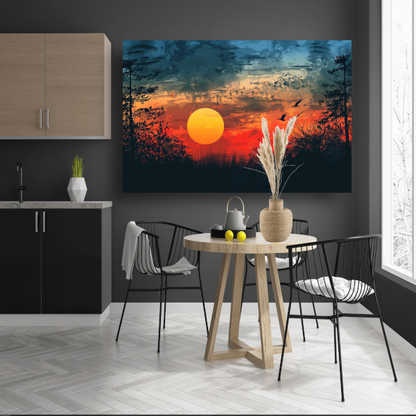 Zonsondergang boven bomenrij acrylglas