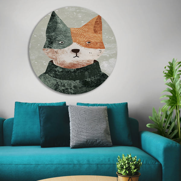Minimalistisch portret van hond met trui aluminium muurcirkel