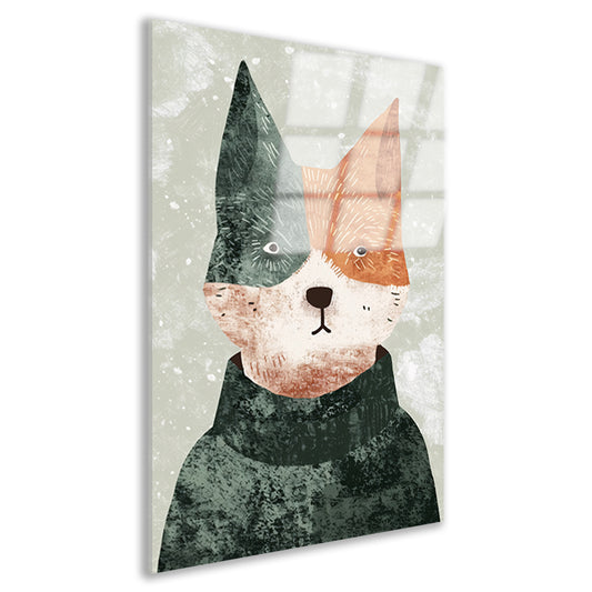 Minimalistisch portret van hond met trui acrylglas