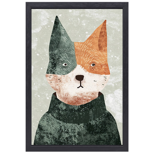 Minimalistisch portret van hond met trui canvas met baklijst