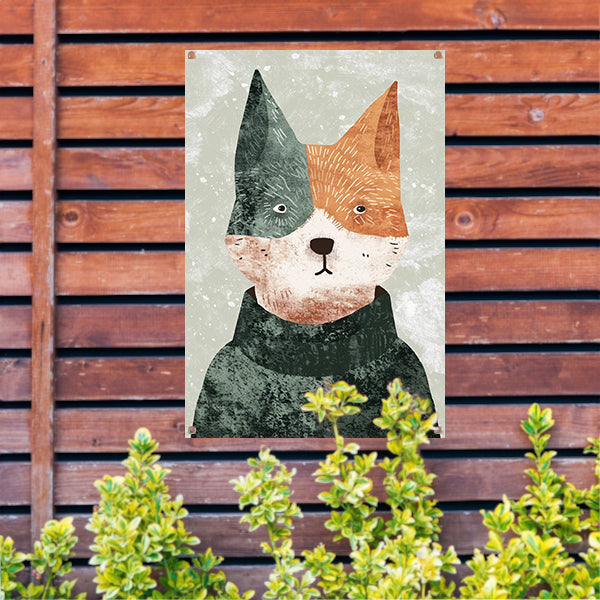 Minimalistisch portret van hond met trui tuinposter