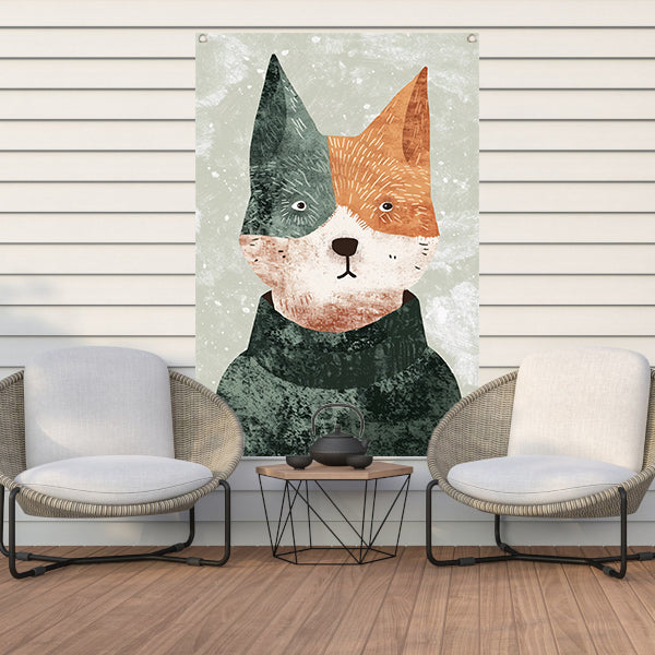 Minimalistisch portret van hond met trui tuinposter