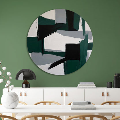 Contrasten van Groen en Zwart in Minimalisme aluminium muurcirkel