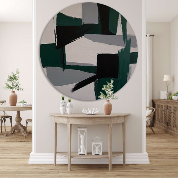 Contrasten van Groen en Zwart in Minimalisme aluminium muurcirkel