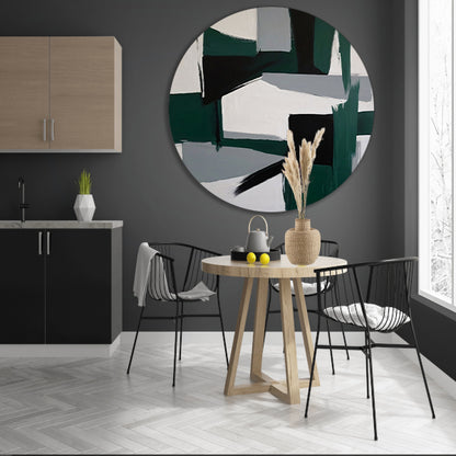 Contrasten van Groen en Zwart in Minimalisme aluminium muurcirkel