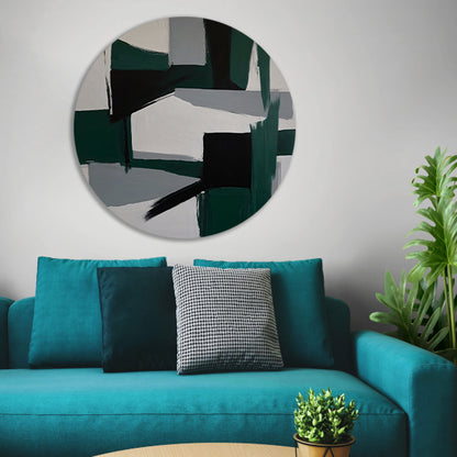 Contrasten van Groen en Zwart in Minimalisme aluminium muurcirkel