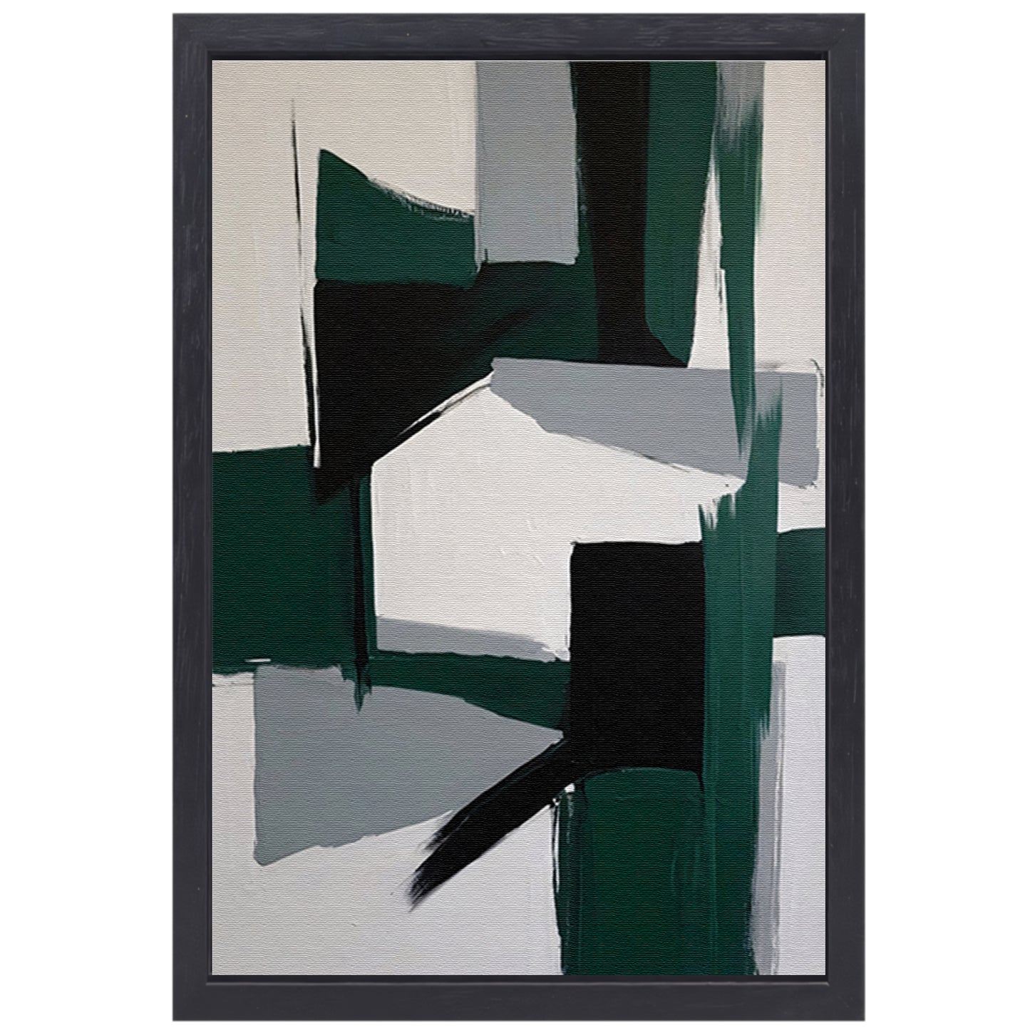 Contrasten van Groen en Zwart in Minimalisme canvas met baklijst