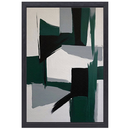 Contrasten van Groen en Zwart in Minimalisme canvas met baklijst