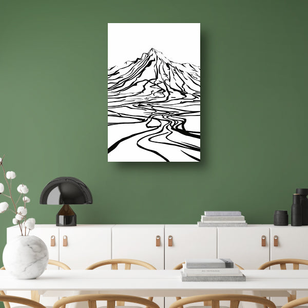 Abstracte berglijnen en kronkelende rivier canvas met baklijst